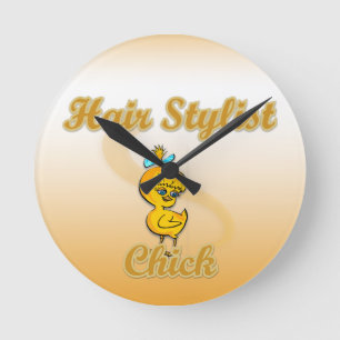 Hair Stylist Chick Round Clock