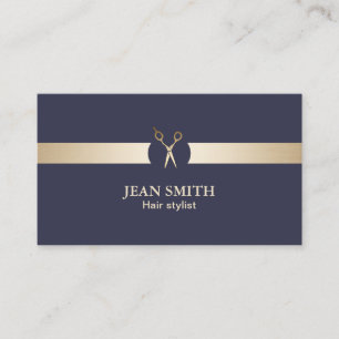 Hair Stylist Classy Blue & Gold Modern Business Card