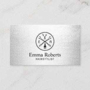 Hair Stylist Custom Salon Logo Modern Silver Business Card