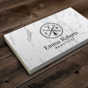 Hair Stylist Custom Salon Logo Modern White Marble Business Card