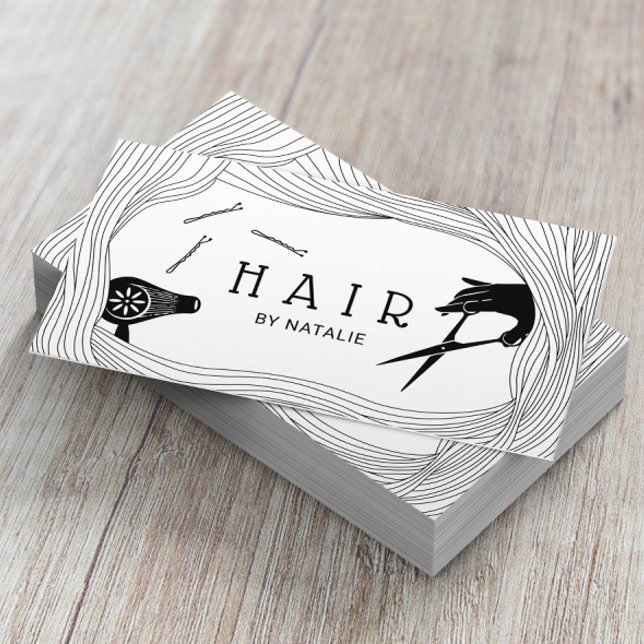 Hair Stylist Cute Hand Drawn Hair Frame Salon Business Card (Creator Uploaded)