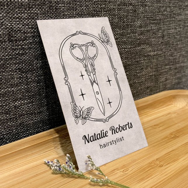 Hair Stylist Cute Scissor & Butterflies QR Code Business Card (Creator Uploaded)
