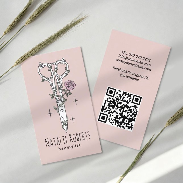 Hair Stylist Cute Scissor Drawing Blush Pink Salon Business Card (Creator Uploaded)