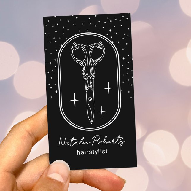 Hair Stylist Cute Scissor Logo Black Beauty Salon Business Card (Creator Uploaded)