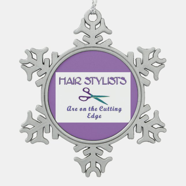 Hair Stylist Cutting Edge Snowflake Pewter Christmas Ornament (Front)