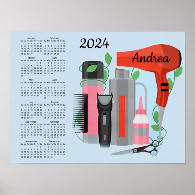 Hair Stylist Design 2024 Calendar Poster (Front)