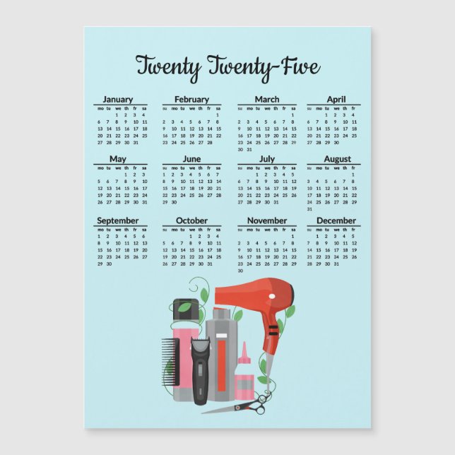 Hair Stylist Design 2025 Calendar Magnetic Card (Front)