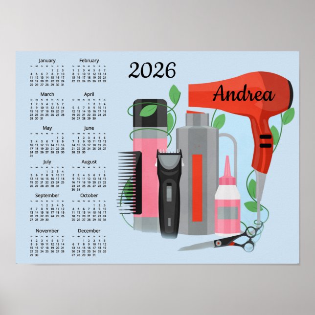 Hair Stylist Design 2026 Calendar Poster (Front)