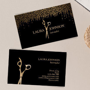 Hair Stylist Dripping Gold Glitter Scissors Business Card