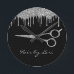 Hair Stylist Drips Glitter Look Scissors  Round Clock<br><div class="desc">This design was created though digital art. It may be personalized in the area provided by changing the photo and/or text. Or it can be customized by choosing the click to customize further option and delete or change the color the background, add text, change the text color or style, or...</div>