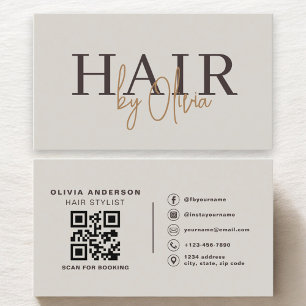 Hair Stylist Earthy Neutral QR Code  Business Card
