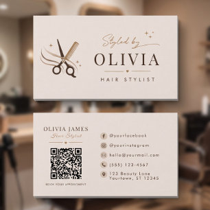 Hair Stylist Elegant Beige Scissors Custom Business Card
