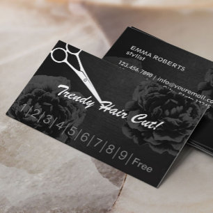 Hair Stylist Elegant Black Floral Loyalty Punch Card
