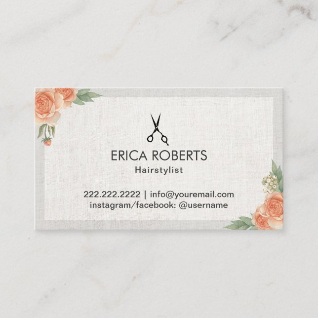 Hair Stylist Elegant Floral Appointment Card (Front)