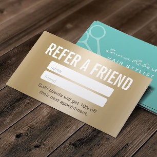 Hair Stylist Elegant Gold Foil Salon Referral Card