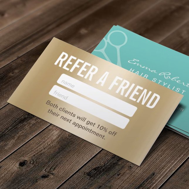 Hair Stylist Elegant Gold Foil Salon Referral Card (Creator Uploaded)