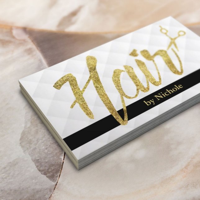 Hair Stylist Elegant Gold Script Modern Business Card (Creator Uploaded)