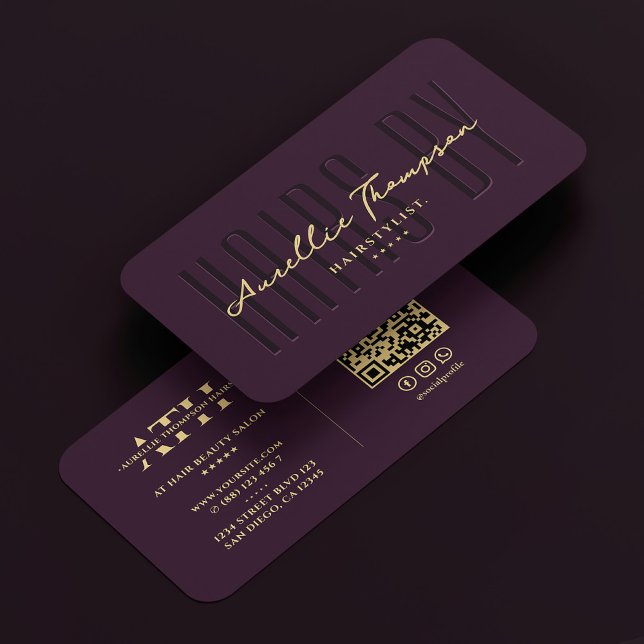 Hair Stylist Elegant Hairstylist Luxury Purple  Business Card (Hair Stylist Elegant Hairstylist Luxury Purple Business Card
)