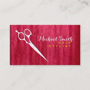 Hair Stylist Elegant Modern Red Wood #3 Business Card