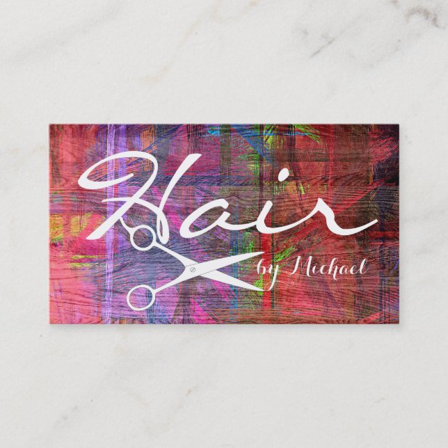 Hair Stylist Elegant Modern Retro Colour Wood #12 Business Card (Front)