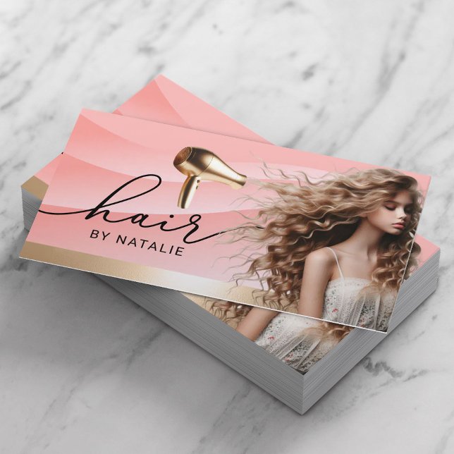 Hair Stylist Elegant Pink Curves Beauty Girl Salon Business Card (Creator Uploaded)
