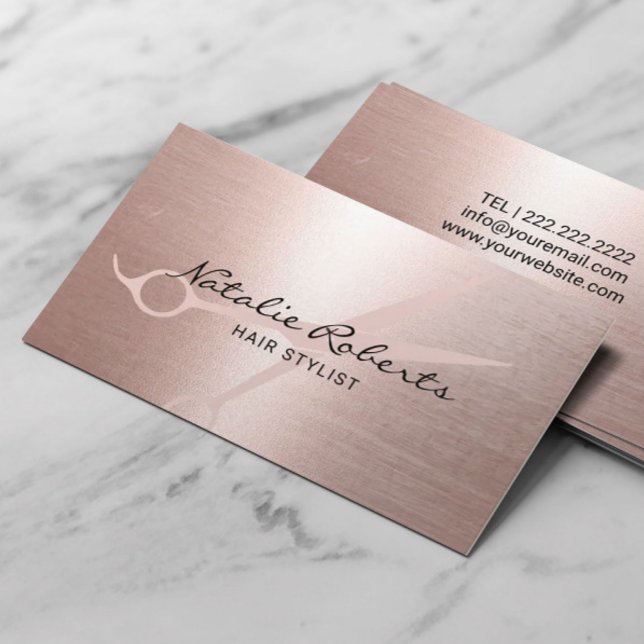 Hair Stylist Elegant Rose Gold Scissor Minimalist Business Card (Creator Uploaded)