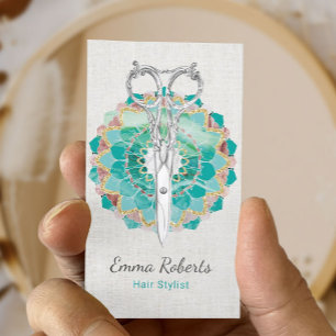 Hair Stylist Elegant Scissor Mandala Flower Salon Business Card