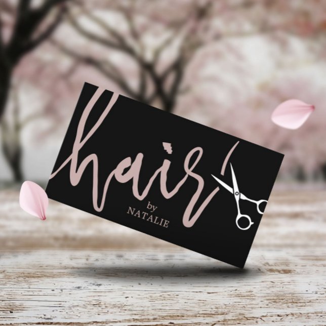 Hair Stylist Elegant Scissor Script Black Salon Business Card (Creator Uploaded)