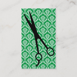 hair stylist emerald green damask scissors cosmo business card