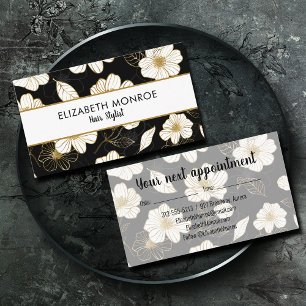 Hair Stylist Floral Black Appointment Card
