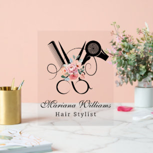 hair stylist floral Scissors modern beauty salon Acrylic Sign