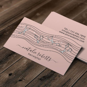 Hair Stylist Flowing Scissors Blush Pink Salon Business Card