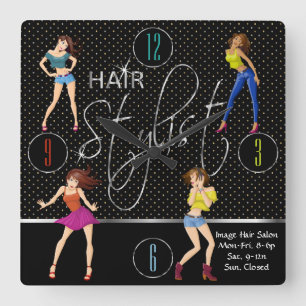 Hair Stylist Fun Girl Design Square Wall Clock