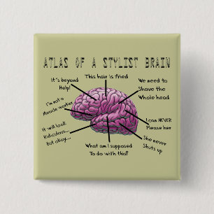 Hair Stylist Gifts "Atlas of a Stylist Brain" 15 Cm Square Badge