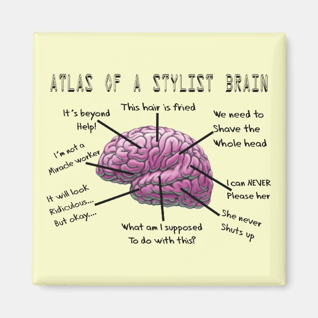 Hair Stylist Gifts "Atlas of a Stylist Brain" Magnet (Front)