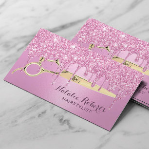 Hair Stylist Girly Pink Glitter Drips Beauty Salon Business Card