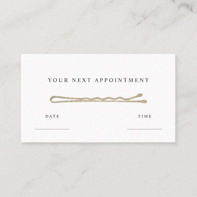 Hair Stylist Glitter Bobby Pin Appointment Card (Front)