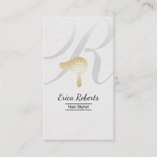 Hair Stylist Gold Blow Dryer Elegant Script Salon Business Card