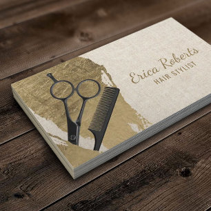 Hair Stylist Gold Brush Stroke Elegant Linen Business Card