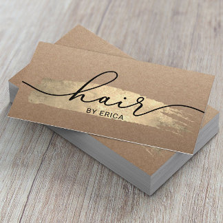 Hair Stylist Gold Brush Stroke Salon Rustic Kraft Business Card