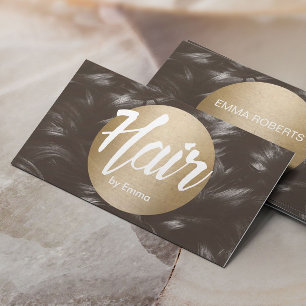 Hair Stylist Gold Circle Brown Hair Background Business Card