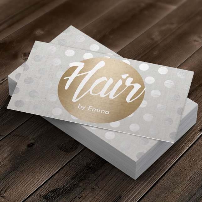 Hair Stylist Gold Circle Silver Dots Modern Business Card (Creator Uploaded)