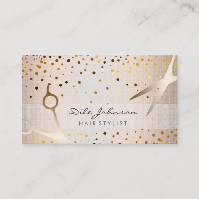 Hair Stylist Gold Glitter Confetti Saloon Business Card (Front)
