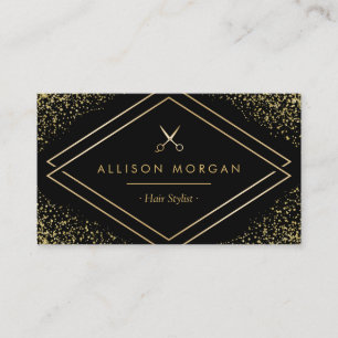 Hair Stylist Gold Glitter Confetti Scissors Logo Business Card