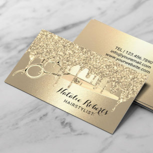 Hair Stylist Gold Glitter Drips Beauty Salon Business Card