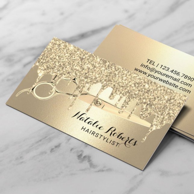 Hair Stylist Gold Glitter Drips Beauty Salon Business Card (Creator Uploaded)