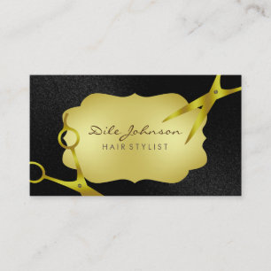 Hair Stylist Gold Glitter Saloon Black Business Card