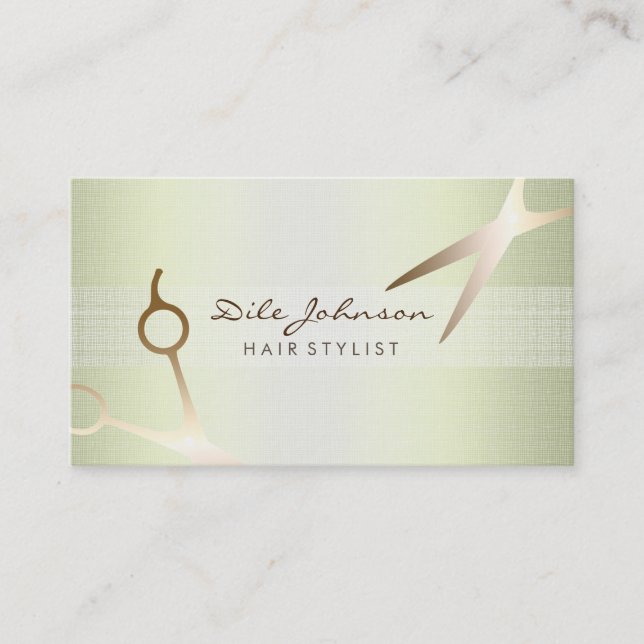 Hair Stylist Gold Glitter Saloon Linen Lime Business Card (Front)