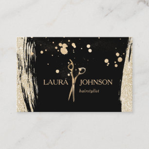 Hair Stylist Gold Glitter Splatter Scissors Business Card