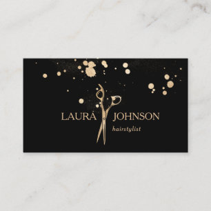 Hair Stylist Gold Glitter Splatter Scissors Business Card